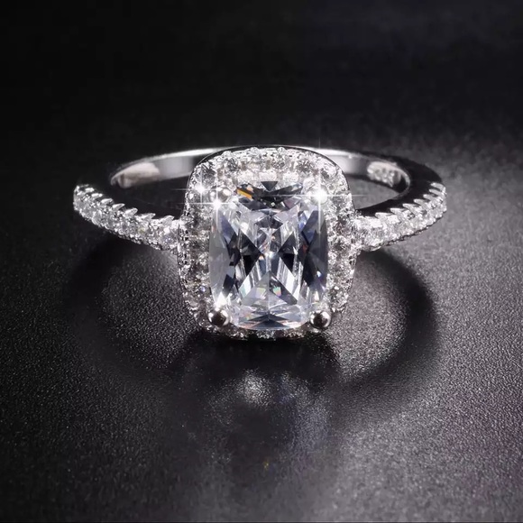 3Ct Halo 925 Princess Cushion Cut Engagement Ring - Picture 12 of 16